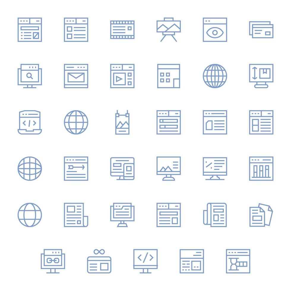 35 Grid Fitted Regular Line Icons from Web Page Collection vector