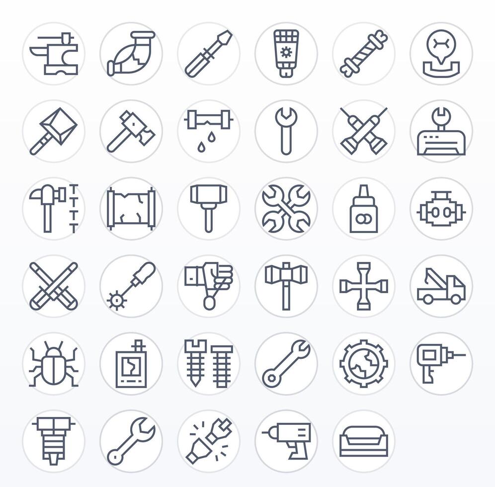 35 High Resolution Regular Line Icons optimized for Repairing Pixel Aligned display vector