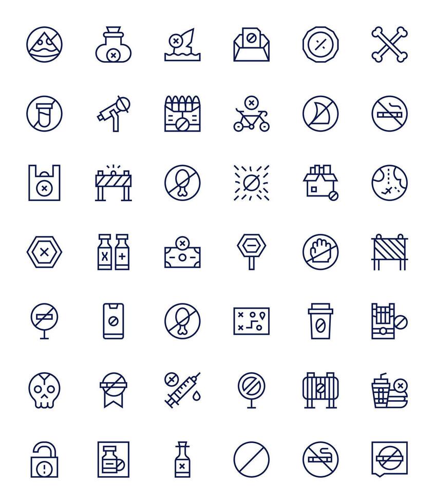 42 Icons inspired by Prohibited in Pixel Aligned High Resolution Regular Line quality vector
