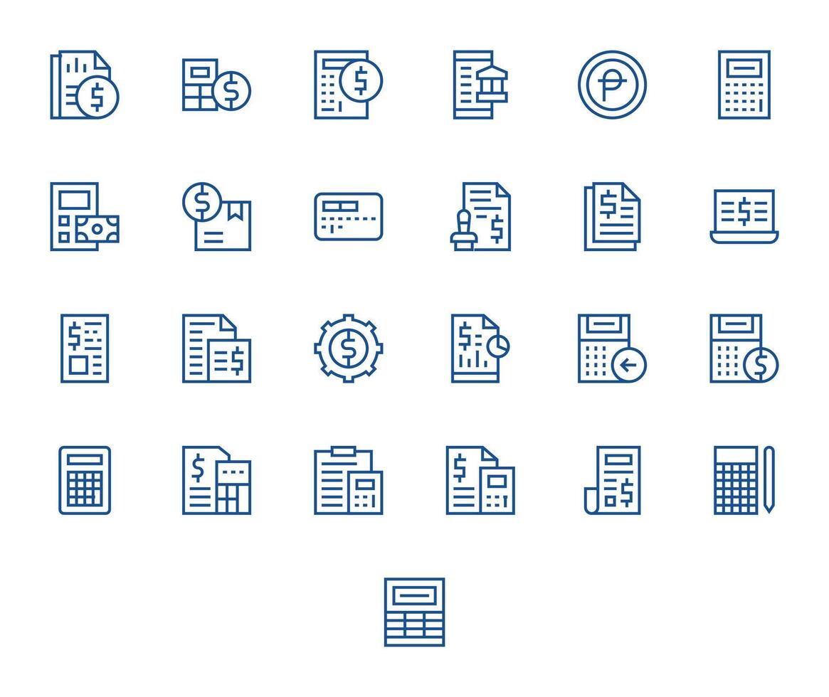 Accounting Software Scalable Set featuring 25 Editable Regular Line 64x64 Icons vector