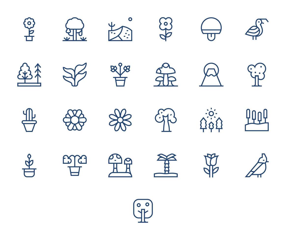25 Regular Line Pixel Optimized Vectors for Nature Icon Theme