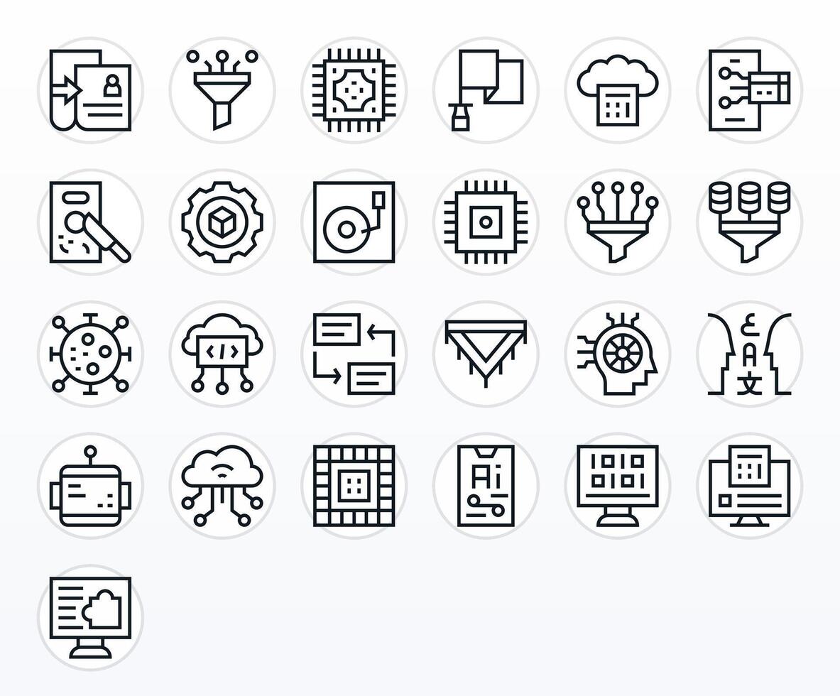 25 64x64 Icons for Data Processing with Display Perfect Regular Line clarity vector