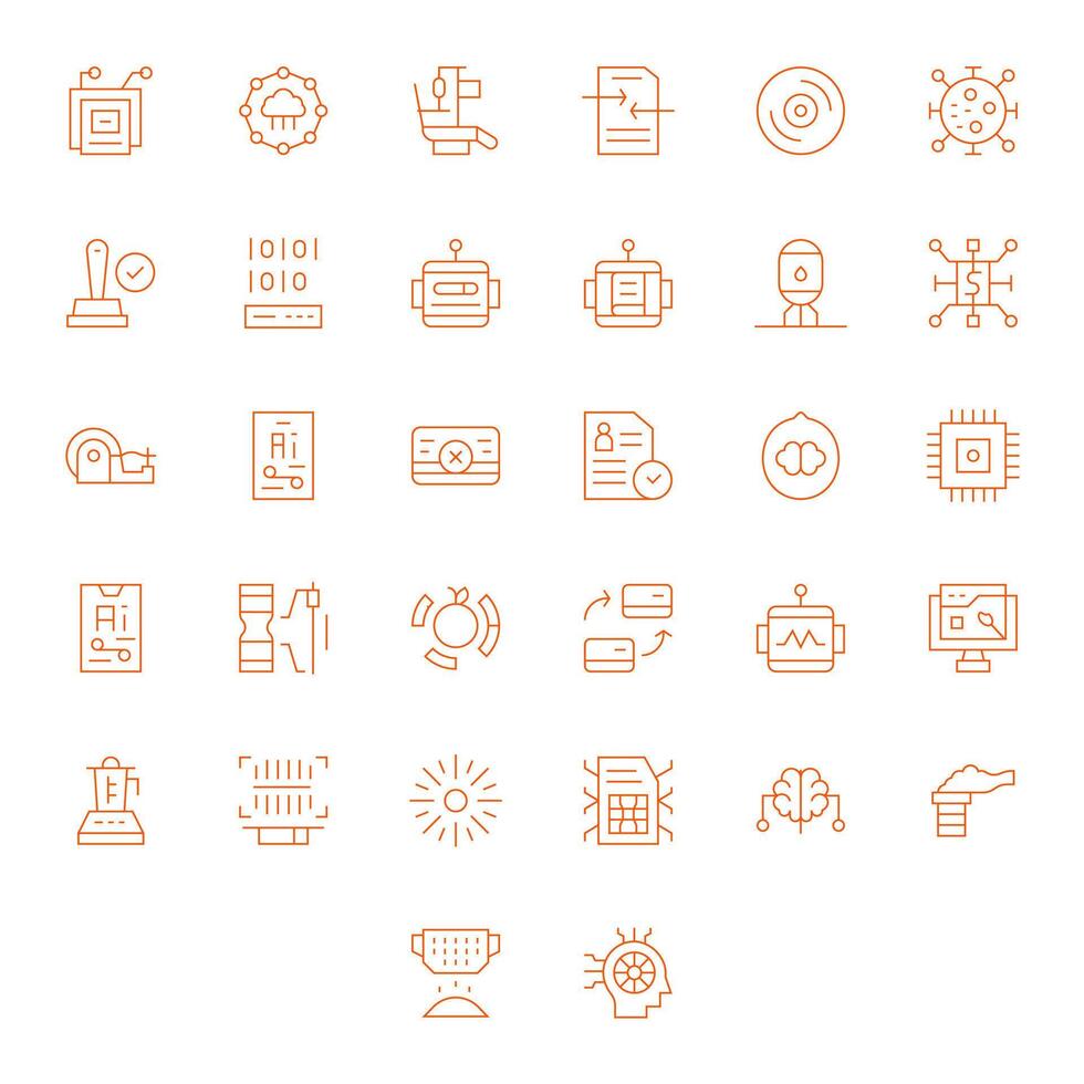 Processing Icon Collection with 32 High Resolution Thin Line Designs vector