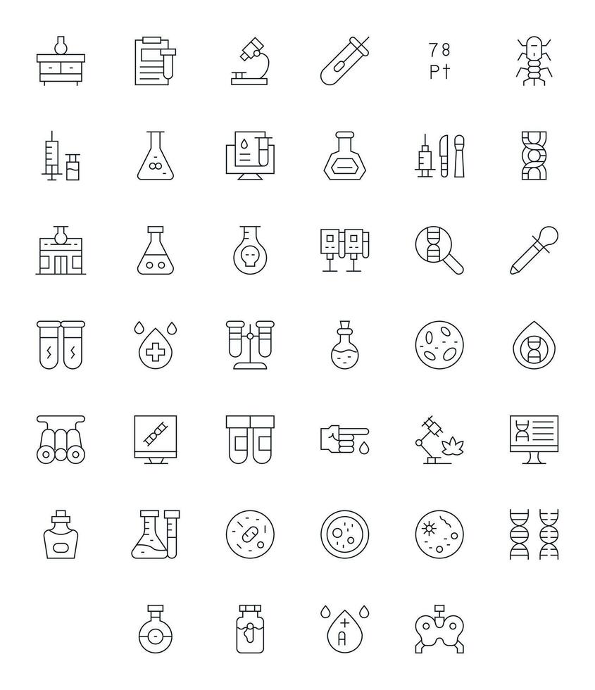 Lab Icon Library with 40 Thin Line High Resolution PIXEL Perfect Designs vector