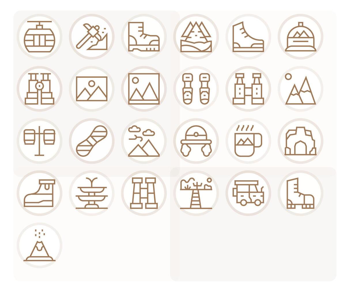 Mountain Icon Set with 25 Regular Line 128x128 Pixel Aligned Graphics vector