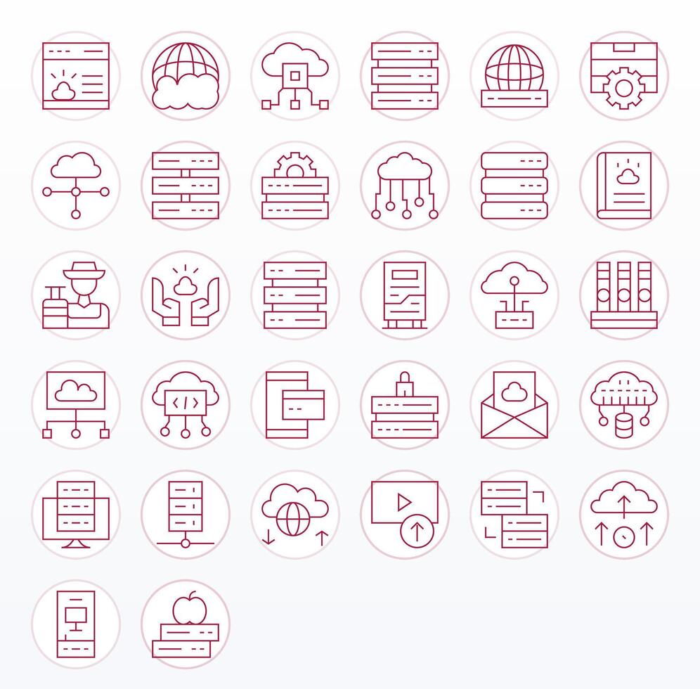 Hosting Scalable Set featuring 32 Display Perfect Thin Line 128x128 Icons vector
