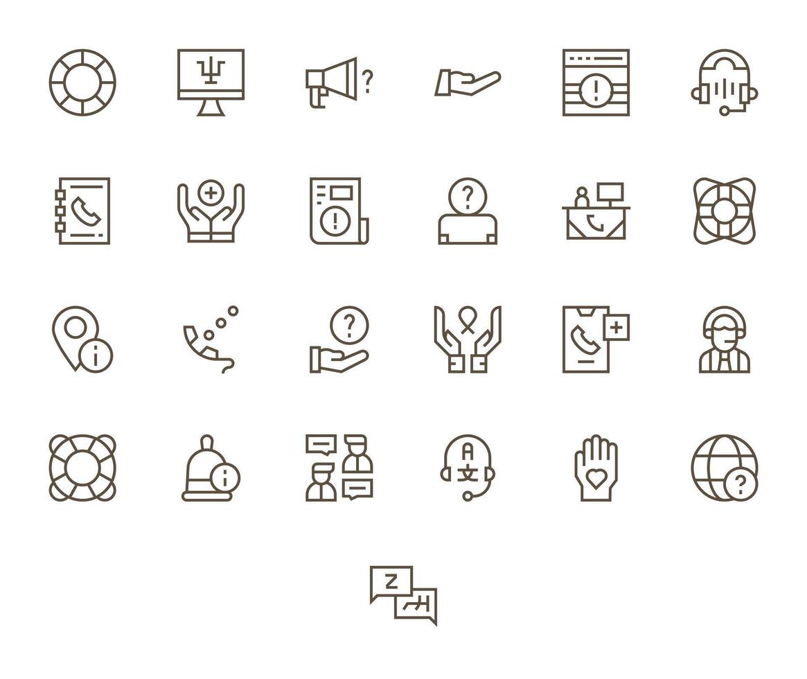 Help Premium Bundle with 25 128x128 Pixel Optimized Regular Line Icons vector