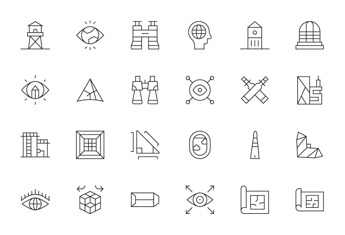 24 Thin Line Icons for Perspective in crisp 64x64 Pixel Optimized resolution vector