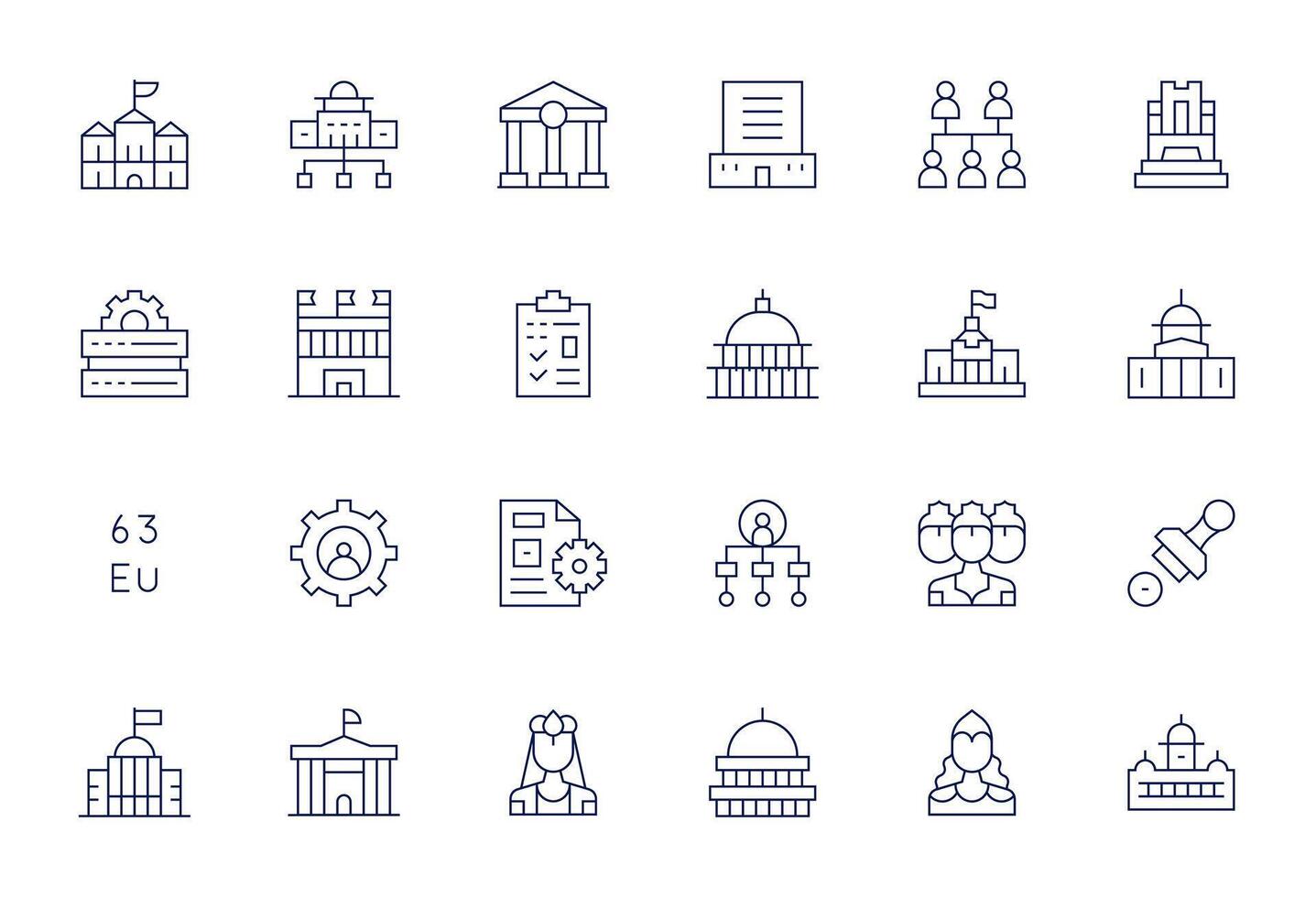 24 PIXEL Perfect Icons themed around Administration in 128x128 Thin Line format vector