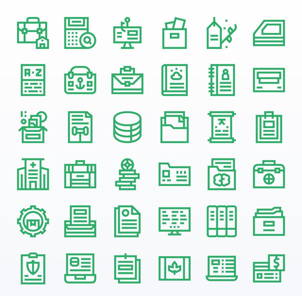 Records Scalable Set featuring 36 Pixel Optimized Bold Line 128x128 Icons vector