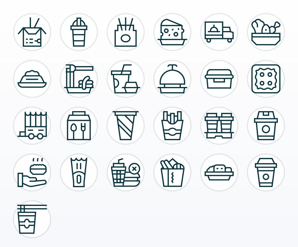 Regular Line Pixel Aligned Icons from Takeout Set with 25 256x256 Icons vector