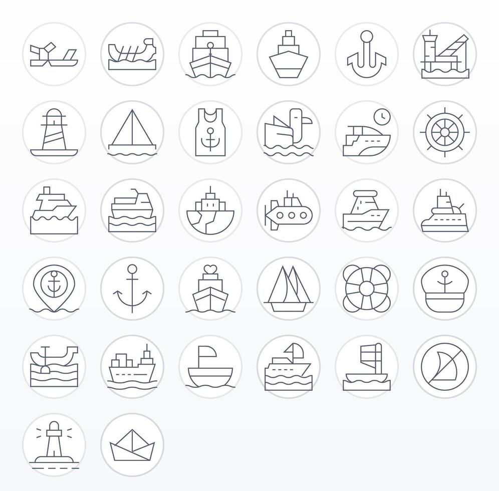 32 Thin Line Pixel Aligned Icons tailored for Ship 128x128 interface vector