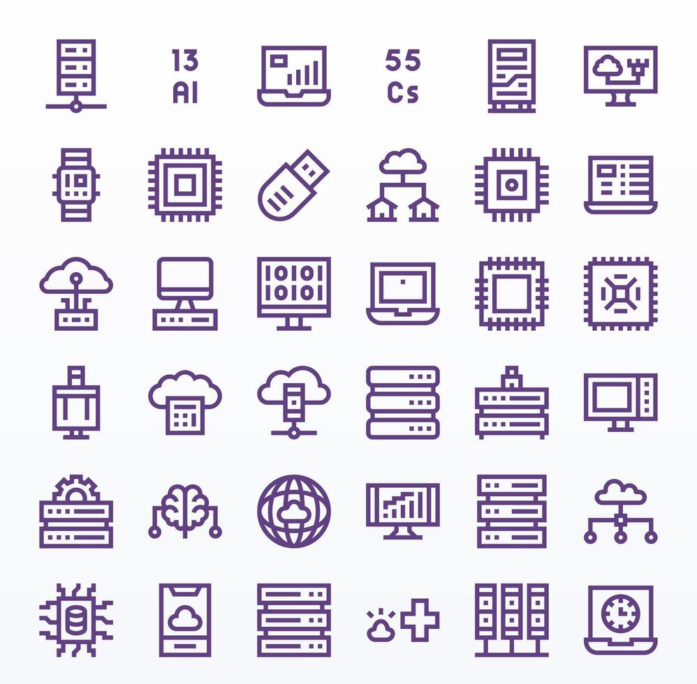 Computing Icon Arsenal with 36 High Resolution Bold Line PIXEL Perfect designs vector