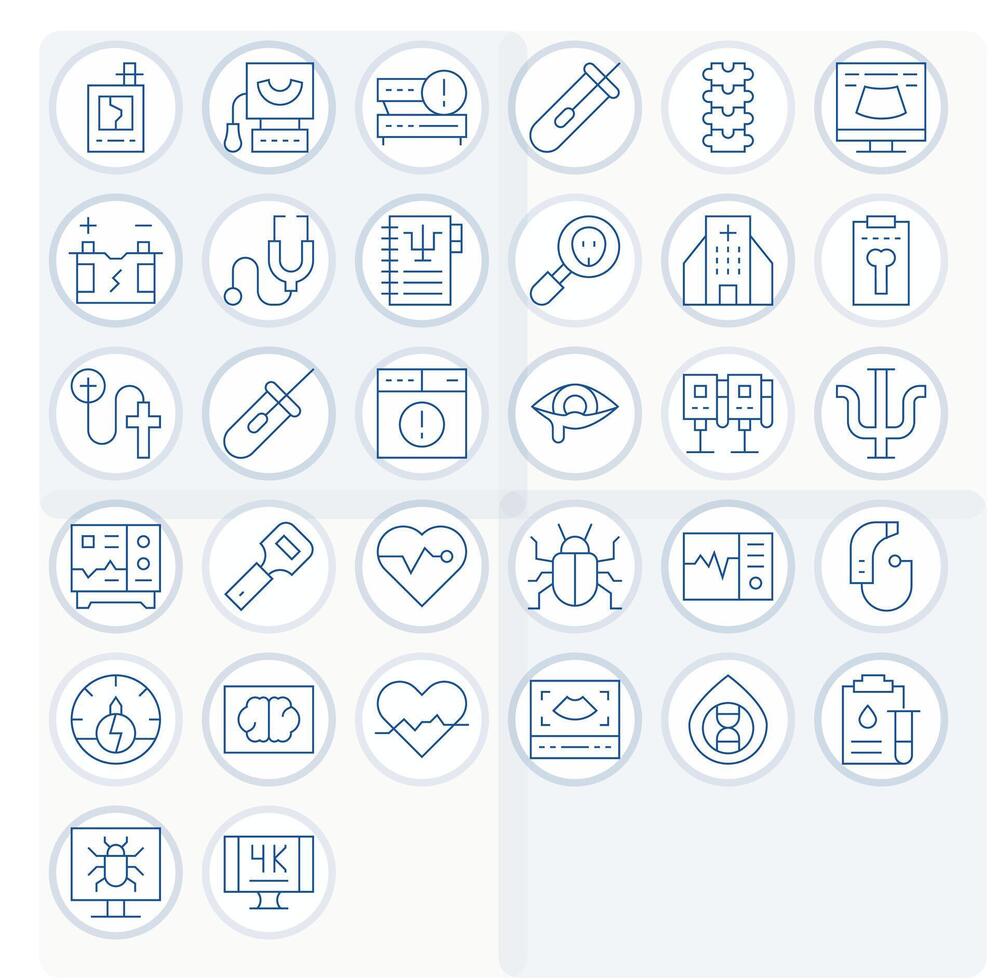 Diagnostic Scalable Set featuring 32 Grid Fitted Thin Line High Resolution Icons vector