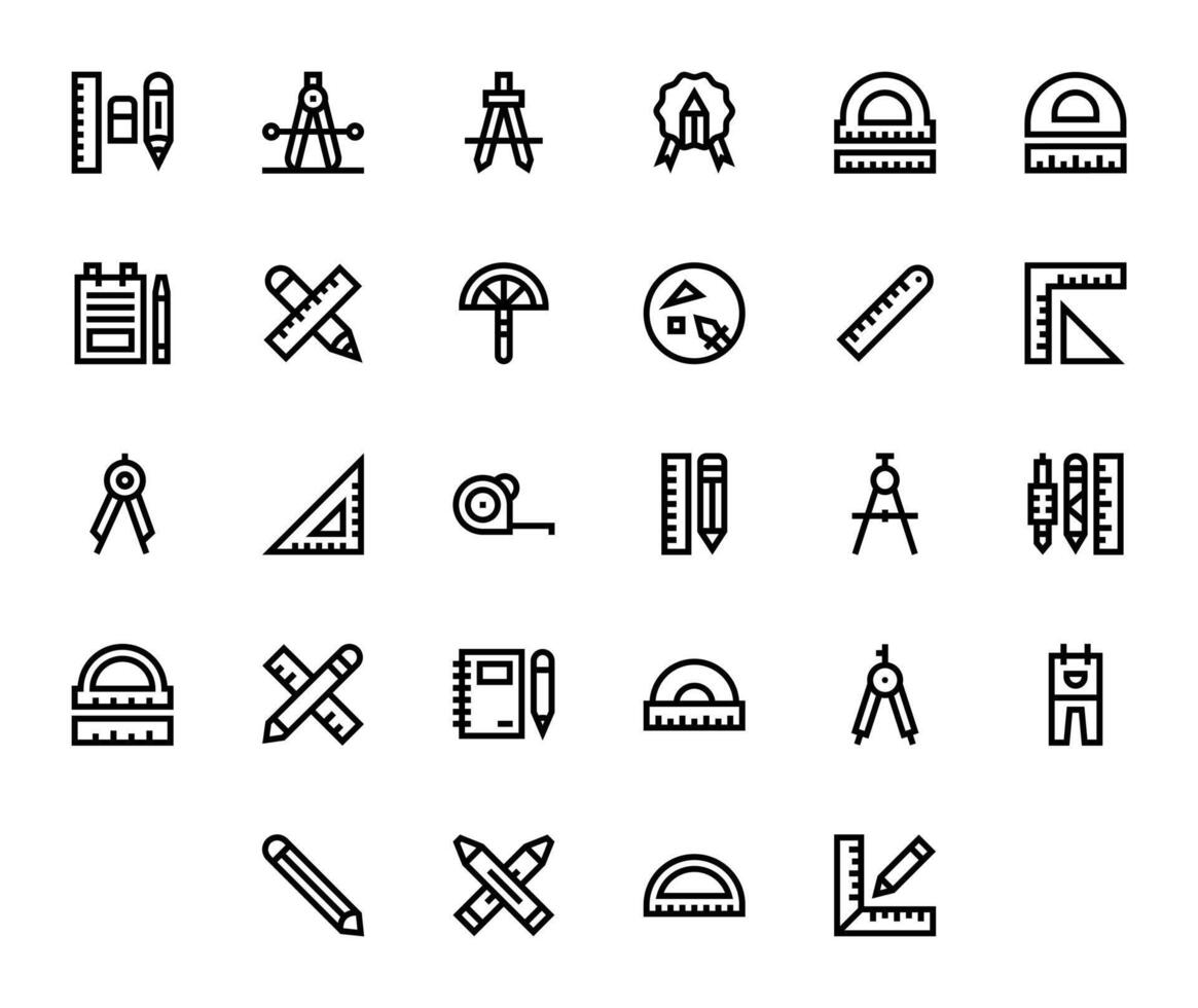 28 High Resolution Bold Line Grid Fitted Icons for Drafting Projects vector