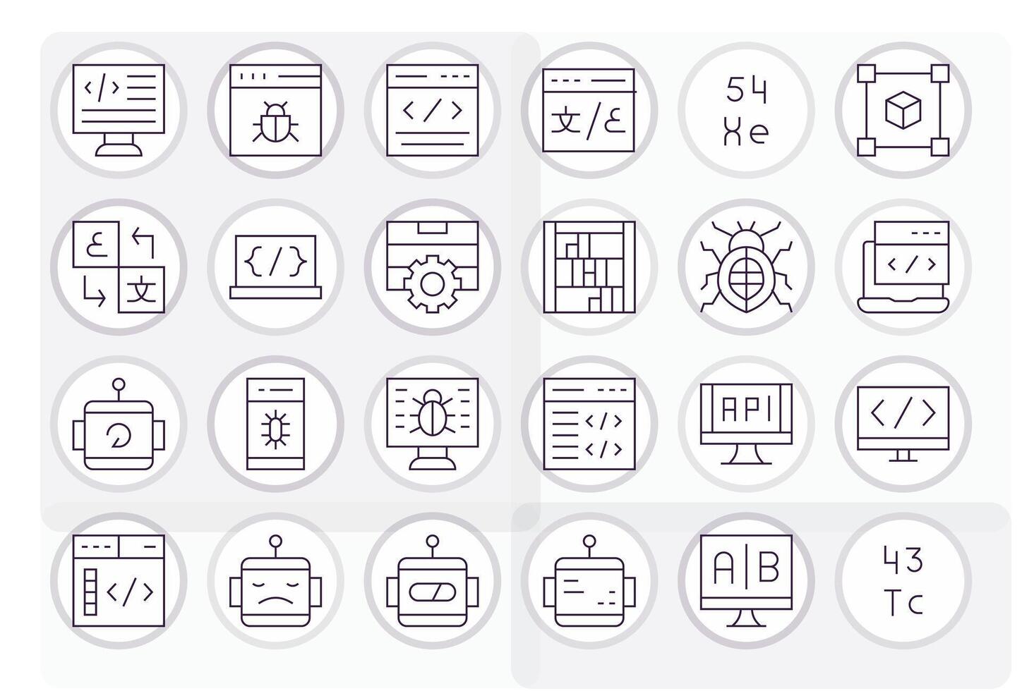 Programming Icon Repository containing 24 Thin Line 128x128 Grid Fitted graphics vector