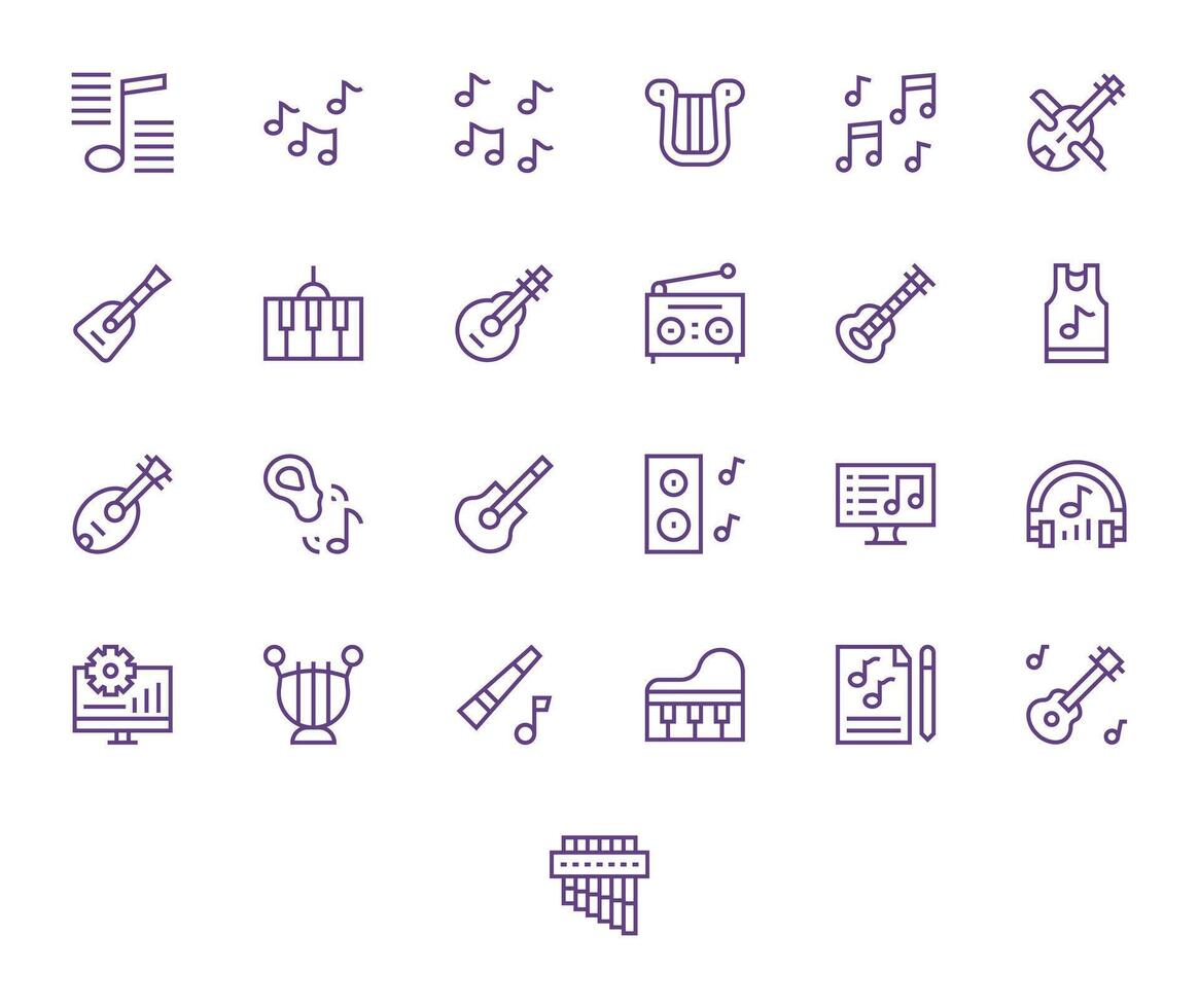 25 Regular Line Pixel Aligned Icons tailored for Tune 256x256 interface vector