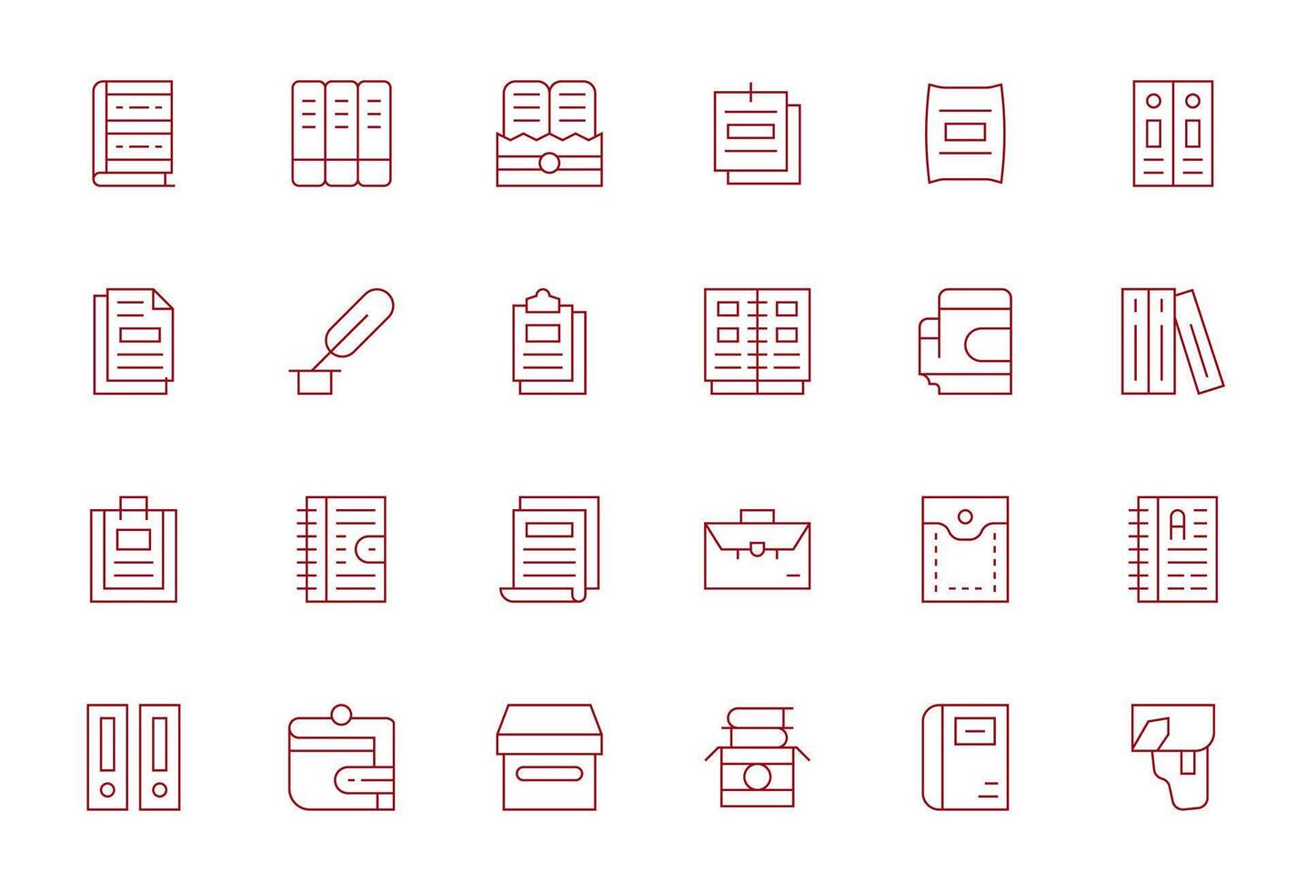24 Icons for Binder featuring 128x128 Pixel Optimized Thin Line Graphics vector