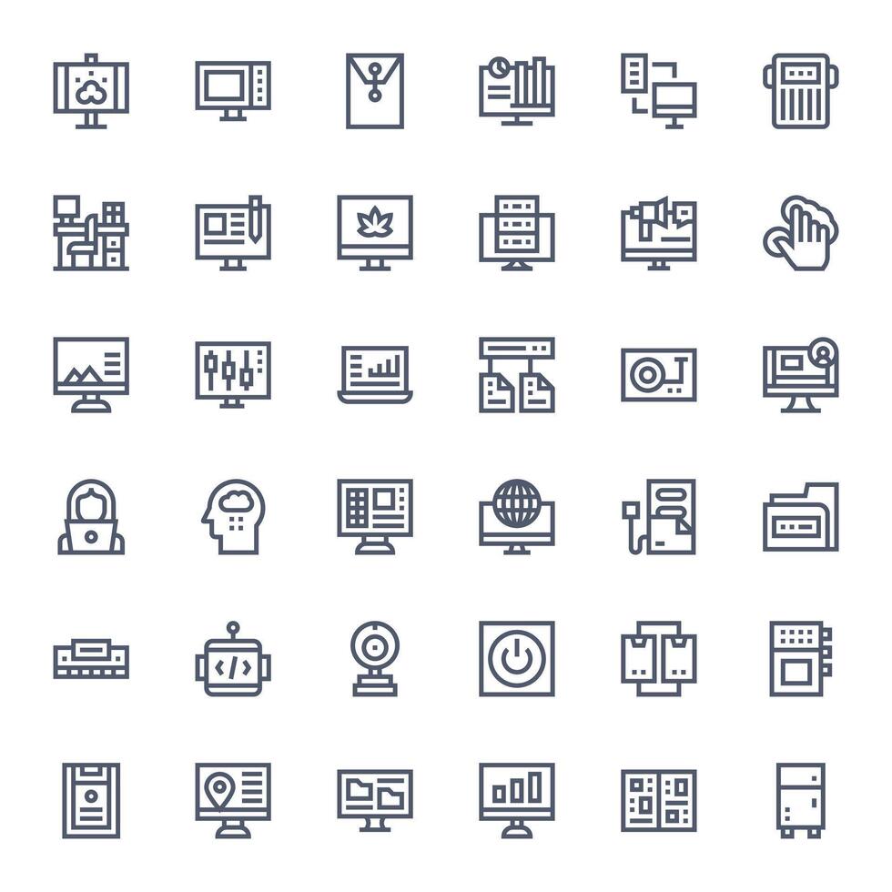 36 Bold Line Pixel Aligned Vectors for Computer Theme