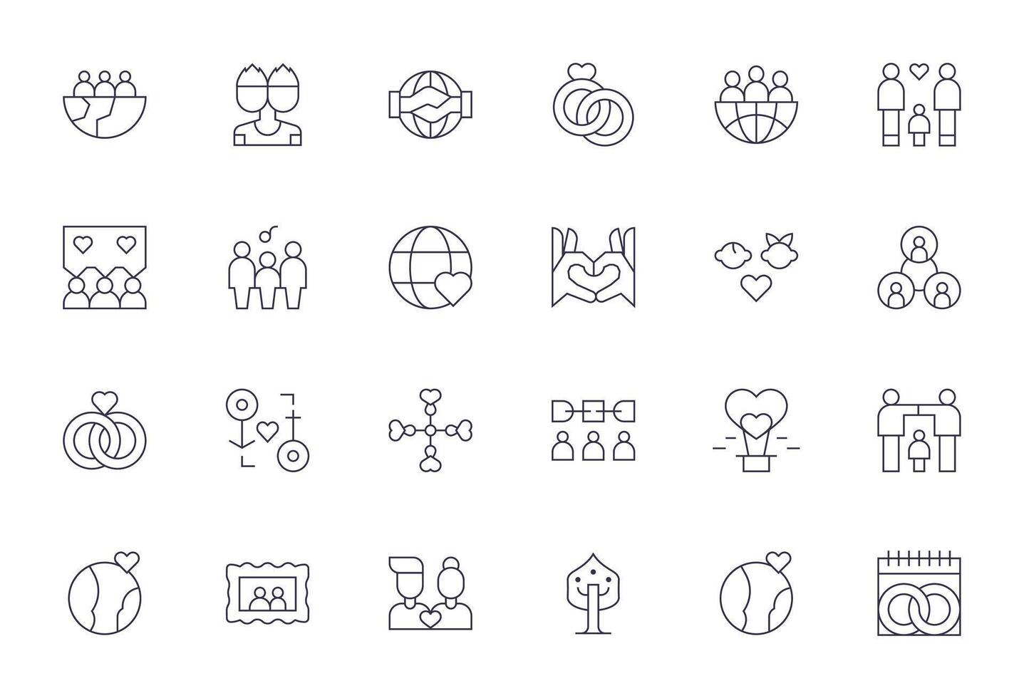 24 Pixel Optimized Thin Line Icons from Togetherness Collection vector