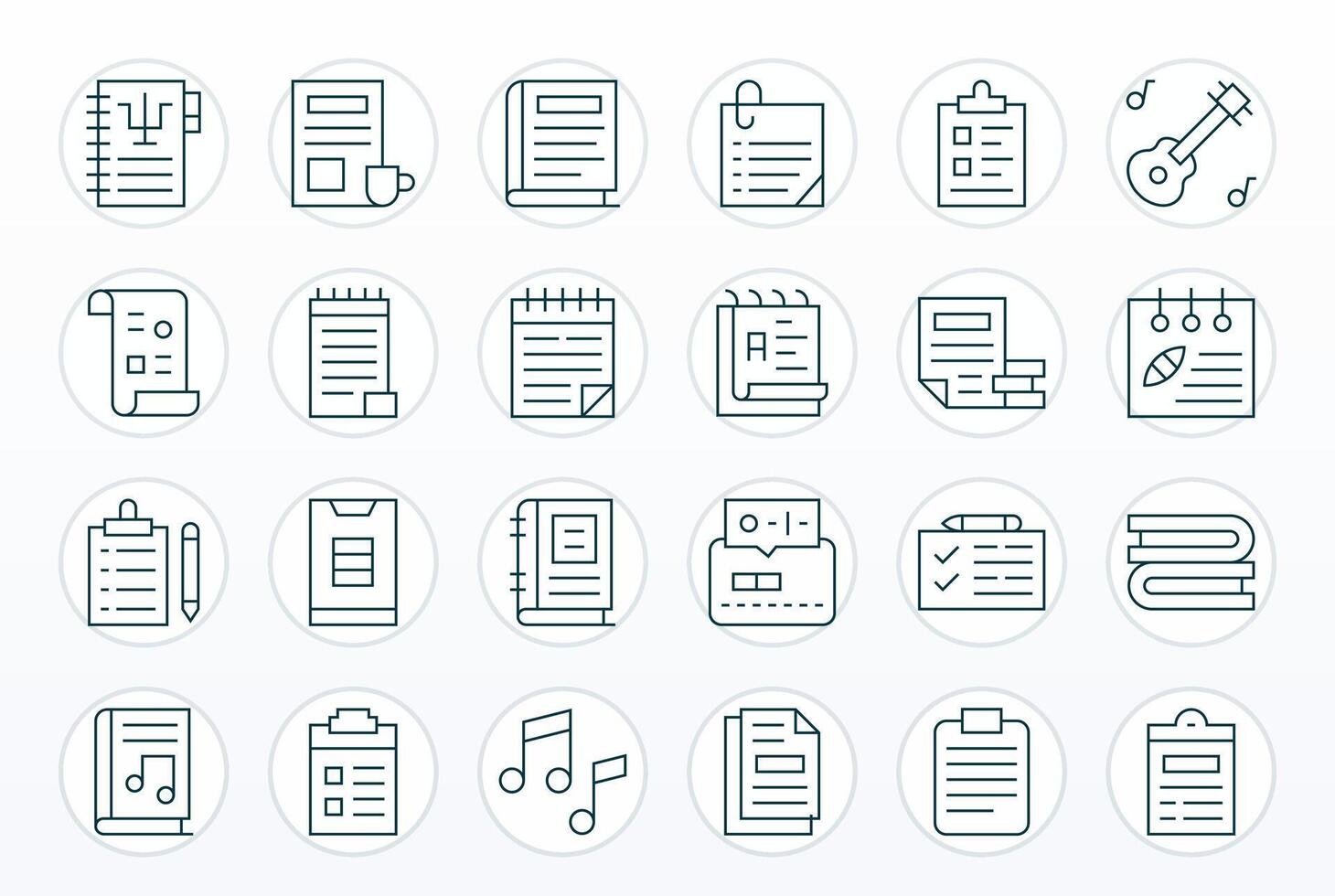 24 128x128 Thin Line Icons for Notes with Editable precision vector