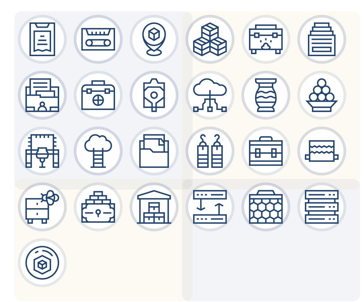 Storage Icon Library with 25 Regular Line High Resolution Pixel Aligned Designs vector