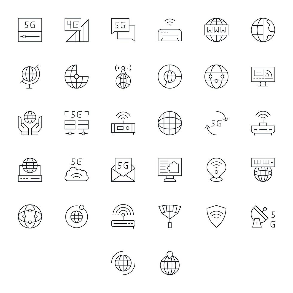 Internet Access Icon Set with 32 Thin Line 256x256 Editable Graphics vector