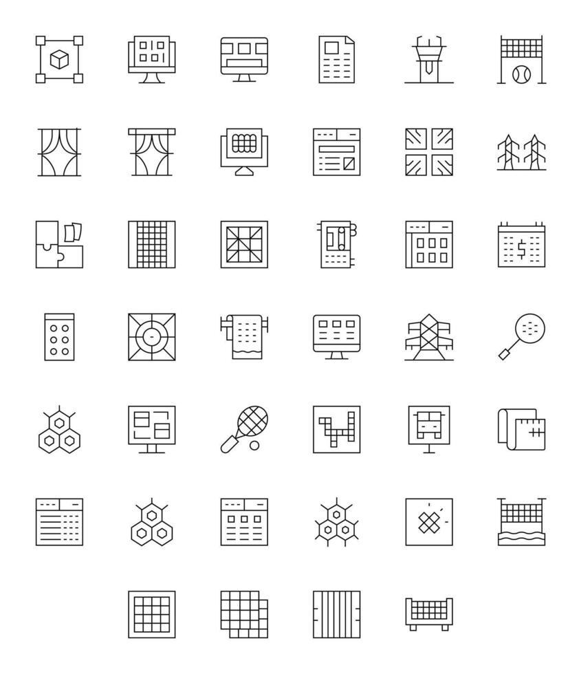 Grid Pixel Optimized Set with 40 256x256 Thin Line Icons vector