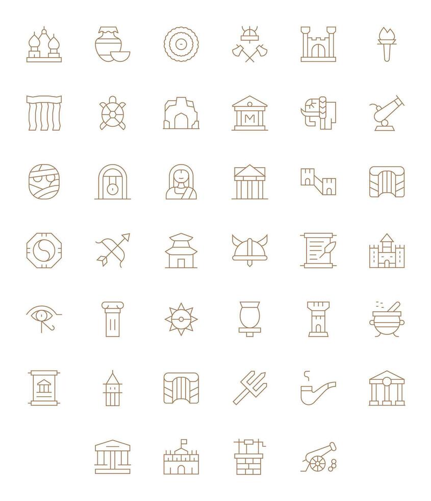 Ancient Comprehensive Bundle with 40 Pixel Aligned Thin Line Retina Ready Icons vector