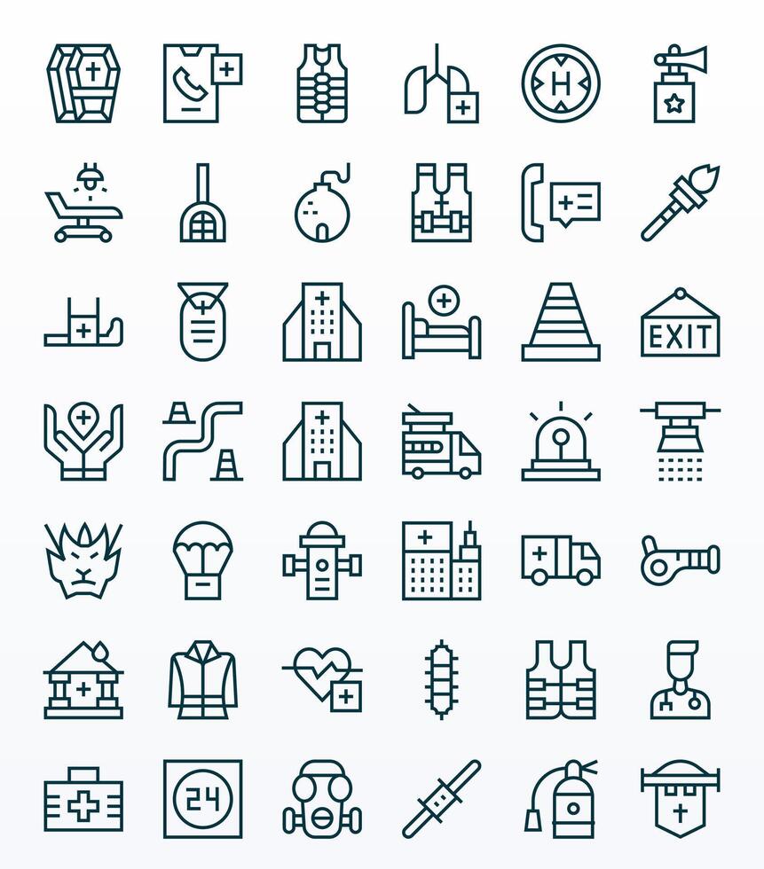 Emergency Icon Arsenal with 42 High Resolution Regular Line Pixel Aligned designs vector