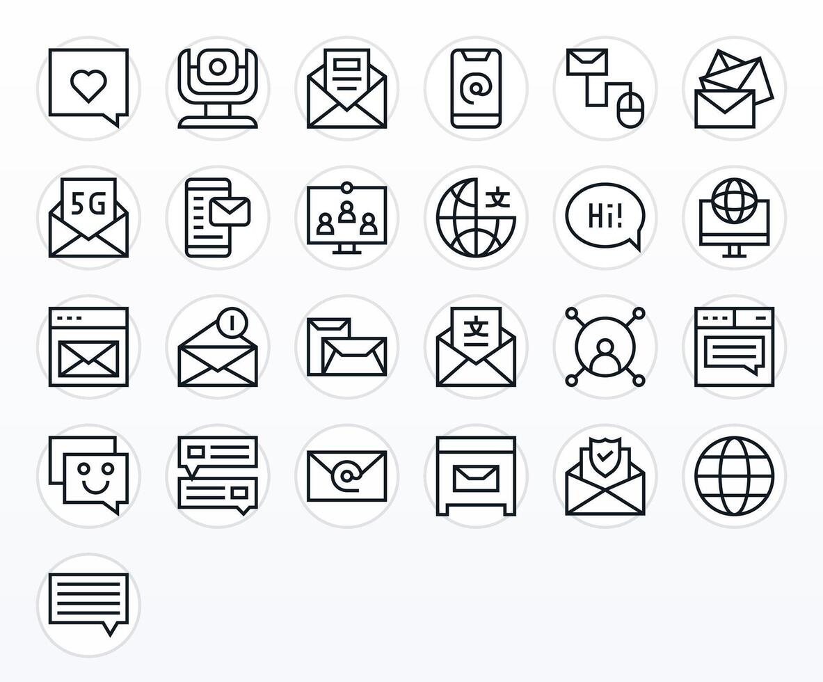 Digital Communication Pixel Aligned Set with 25 64x64 Regular Line Icons vector