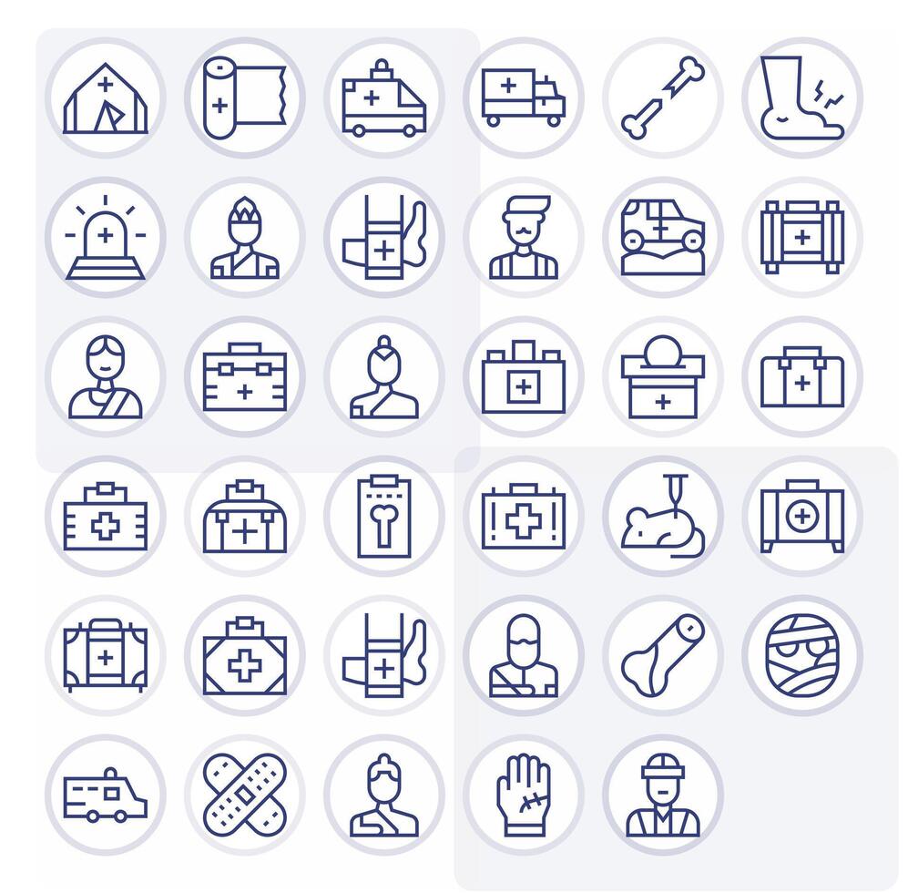regular línea píxel alineado íconos desde trauma conjunto con 35 alto resolución íconos vector