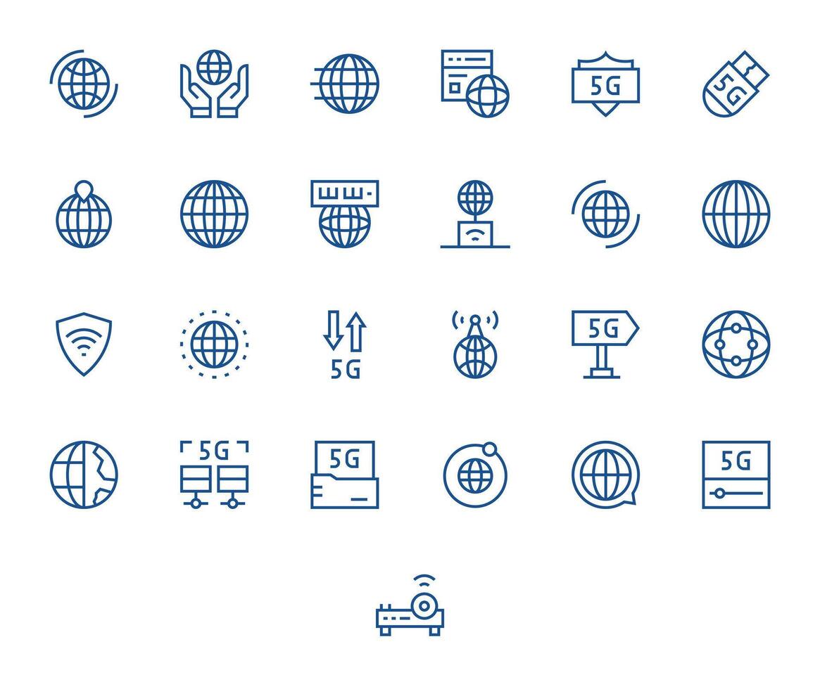Internet Access Premium Bundle with 25 256x256 Display Perfect Regular Line Icons vector
