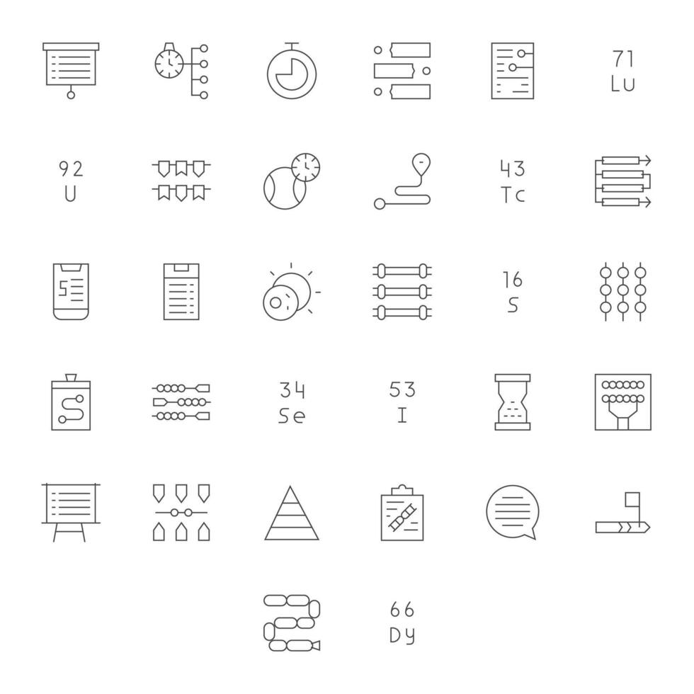 32 Thin Line Icons for Sequence in crisp 64x64 Pixel Aligned resolution vector