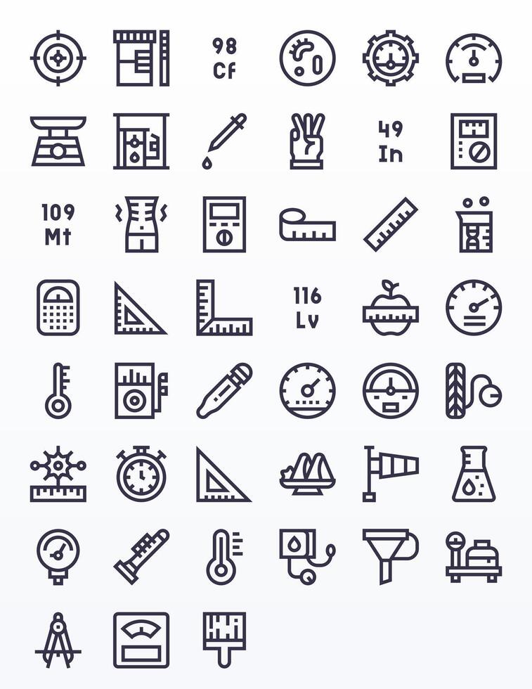45 High Resolution Bold Line Icons optimized for Measurement Pixel Optimized display vector