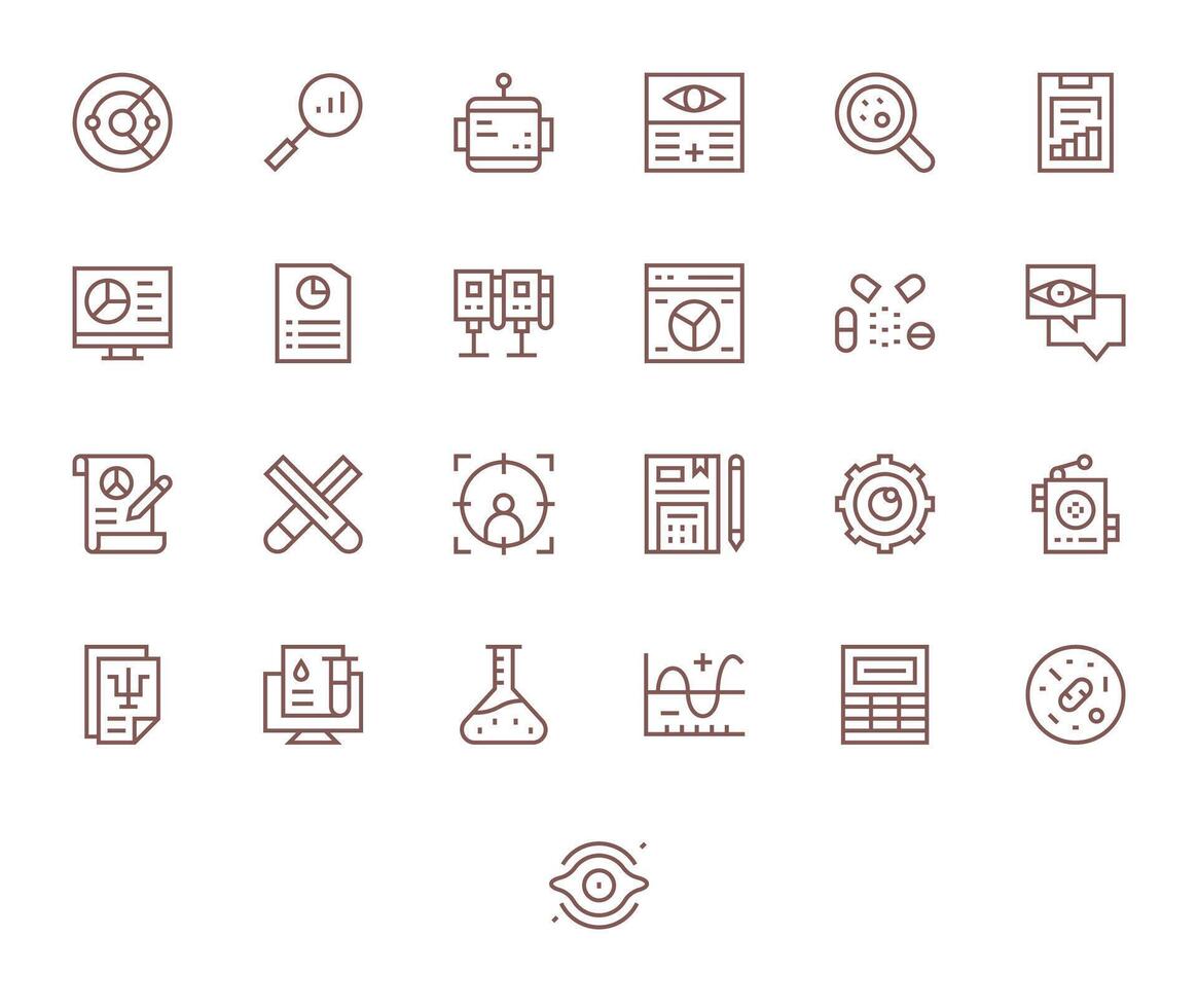 25 regular línea íconos para análisis en crujiente 64 x 64 píxel optimizado resolución vector