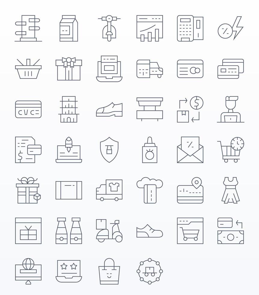 ECommerce Icon Toolkit featuring 40 Editable 128x128 Thin Line elements vector