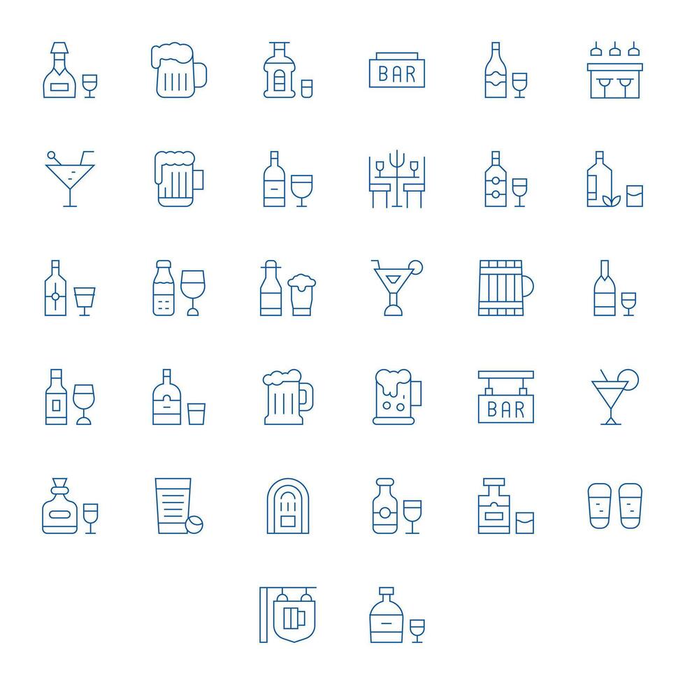 32 Thin Line Icons designed for Pub in 256x256 Grid Fitted format vector