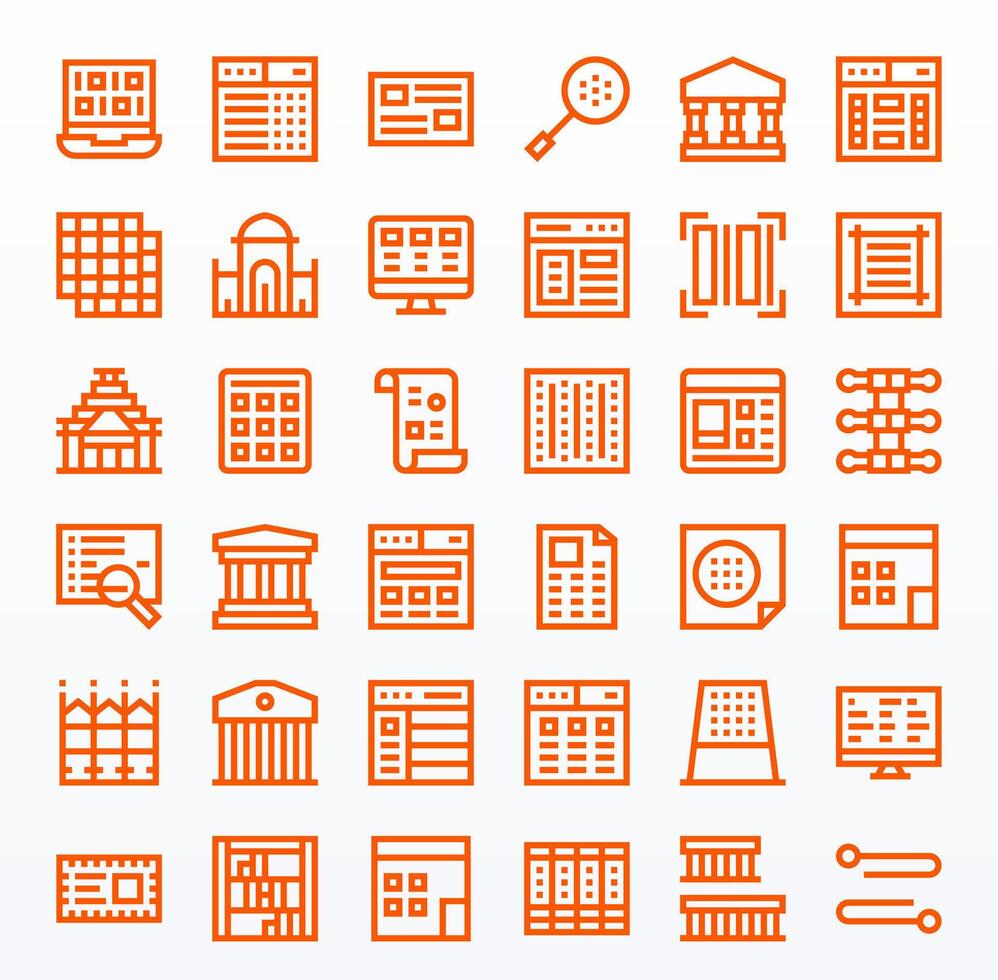 36 Pixel Optimized Bold Line Icons from Columns Collection vector