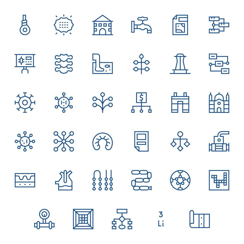 35 High Resolution Regular Line Icons for Diagram with Grid Fitted precision vector
