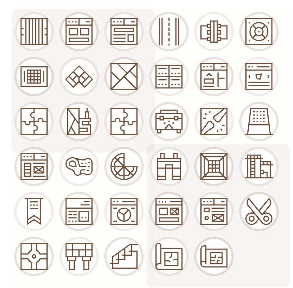 35 Icons for Section optimized in Display Perfect High Resolution Regular Line resolution vector