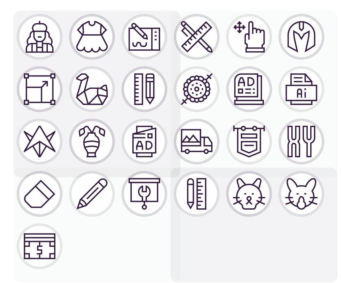 25 Icons inspired by Graphic Design in PIXEL Perfect 128x128 Regular Line quality vector