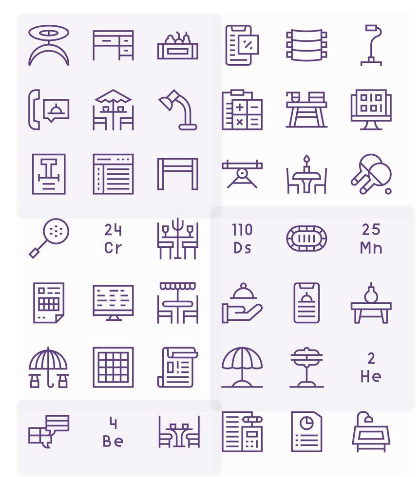 42 Regular Line Pixel Optimized Vectors for Table Theme