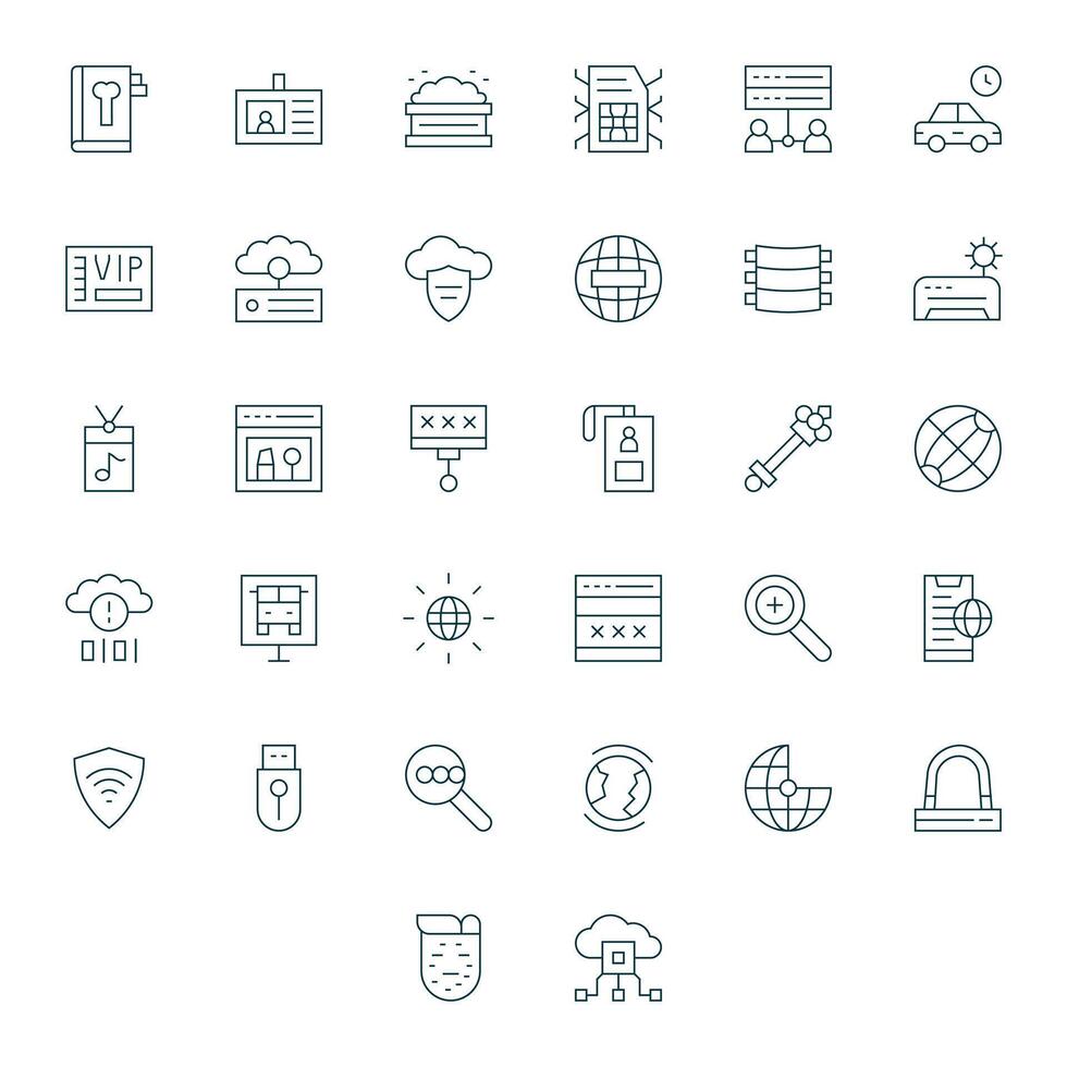 Access PIXEL Perfect Set with 32 High Resolution Thin Line Icons vector