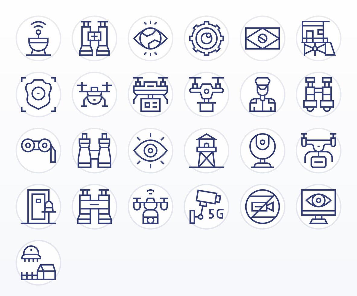 Surveillance Icon Arsenal with 25 128x128 Regular Line Pixel Optimized designs vector