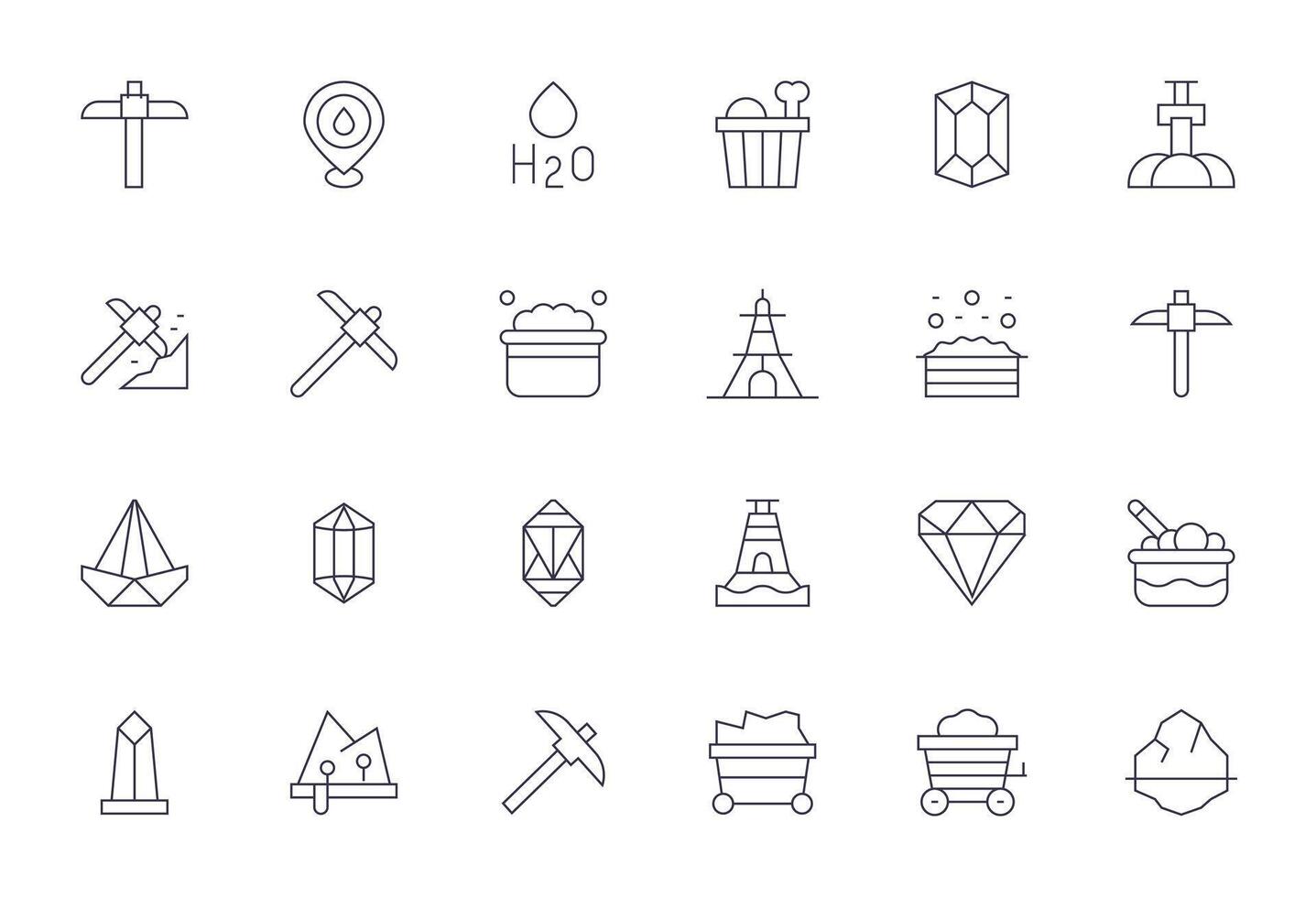 24 Thin Line Editable Icons for Mineral Graphics vector