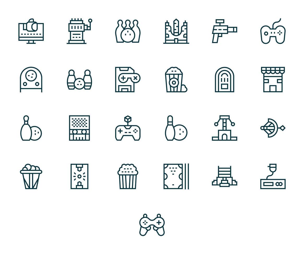 Arcade Design Icons featuring 25 Display Perfect Regular Line Style vector