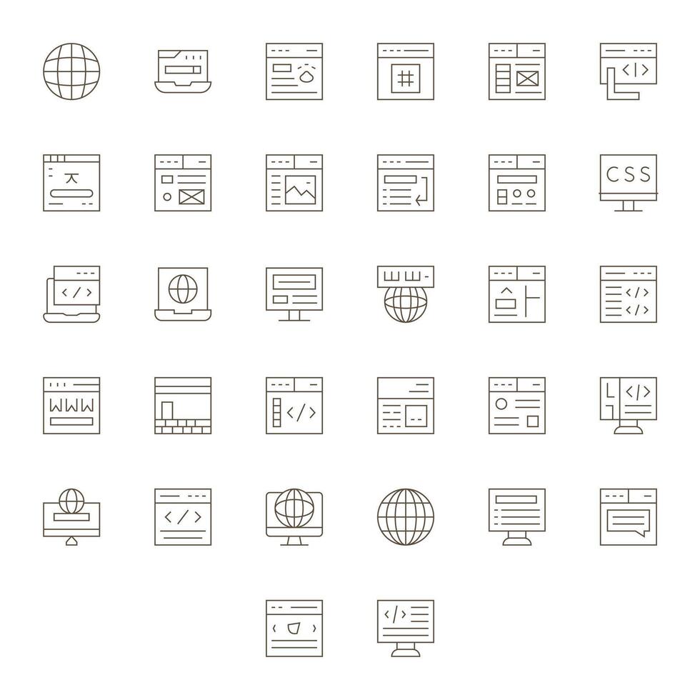 Delgado línea monitor Perfecto íconos desde navegador conjunto con 32 alto resolución íconos vector