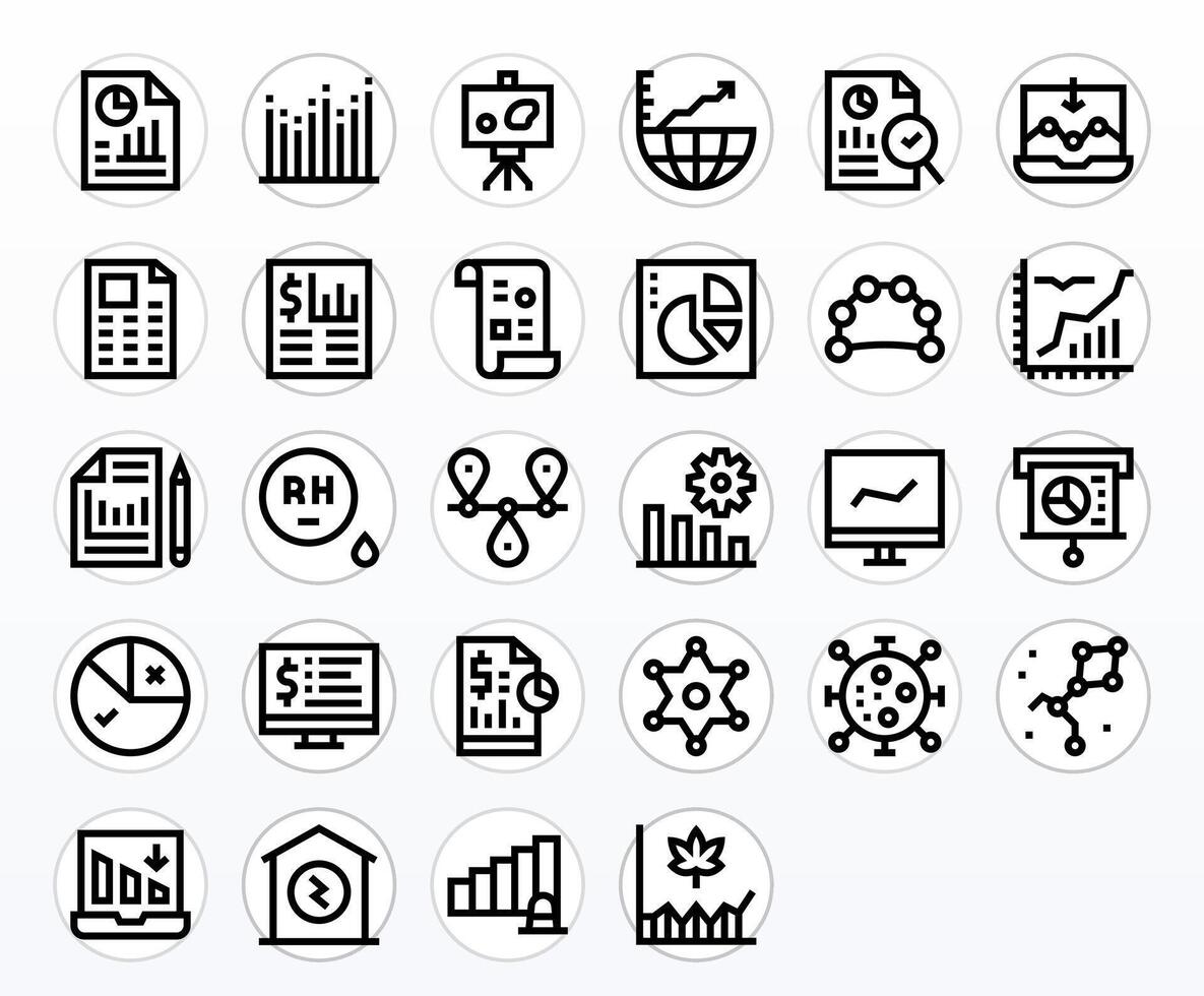 Graph Essential Set including 28 Grid Fitted Bold Line 256x256 Icons vector