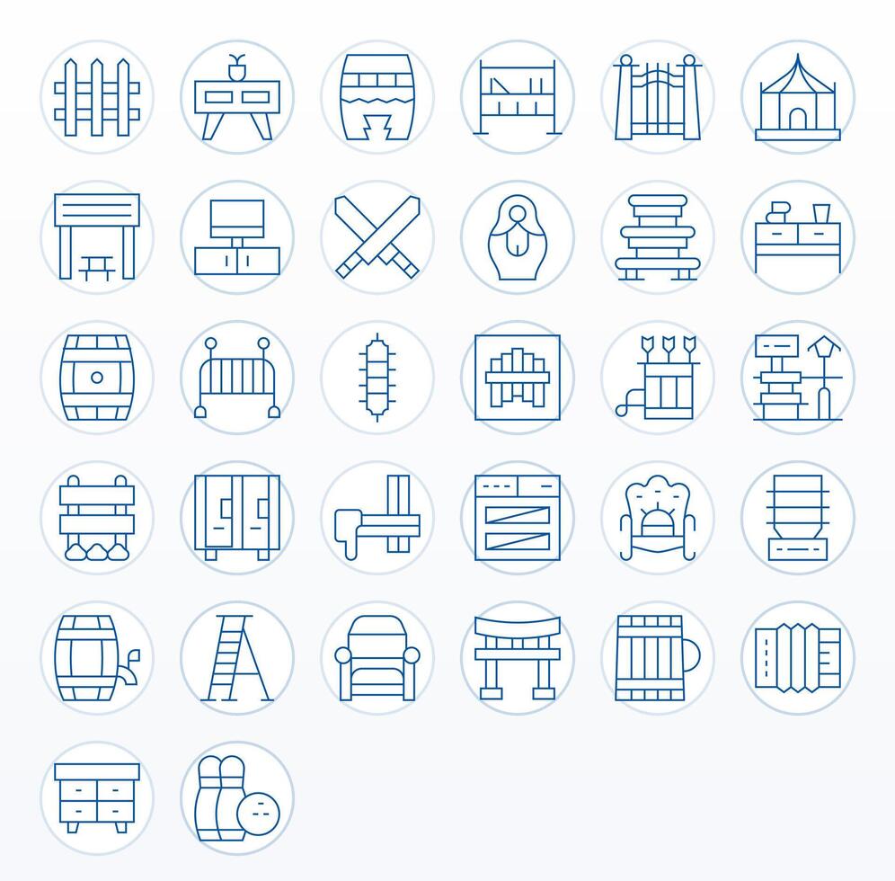 32 256x256 Icons for Wooden in Pixel Optimized Thin Line Format vector